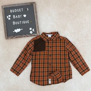 Janie and Jack Autumn Equestrian Orange Plaid Button Down Shirt